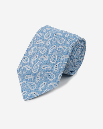 Corbata Color Celeste con Diseño Paisley y Puntos Azules