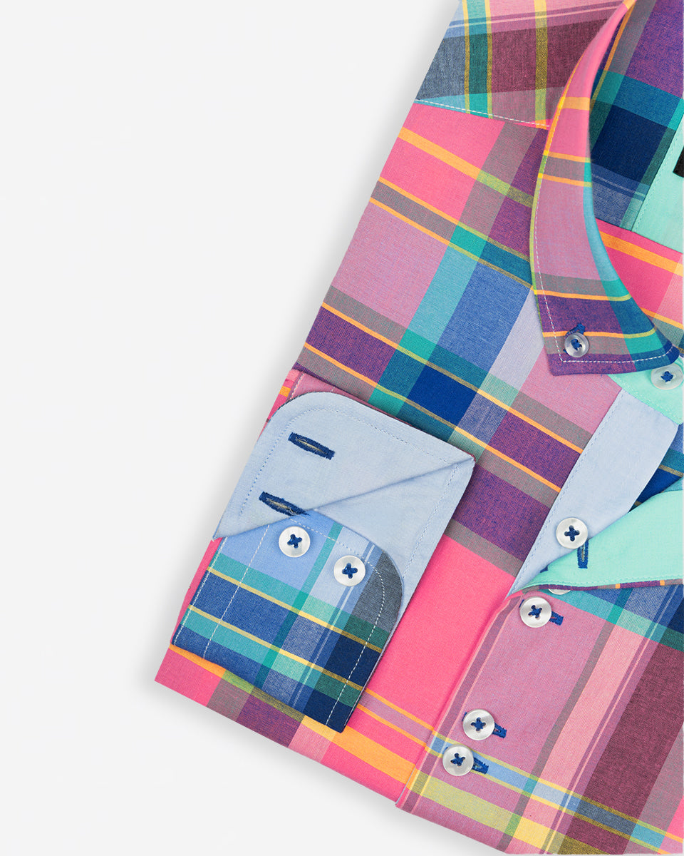 Camisa para Hombre de Algodón Pima Rosado a Cuadros | Colección inspirada en Arezzo