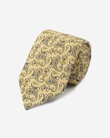 Corbata Color Amarillo con Diseño Paisley Azul