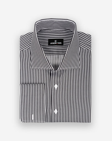 Camisa de Vestir para Hombre Savile - Negro con Rayas Blancas - Puño gemelo
