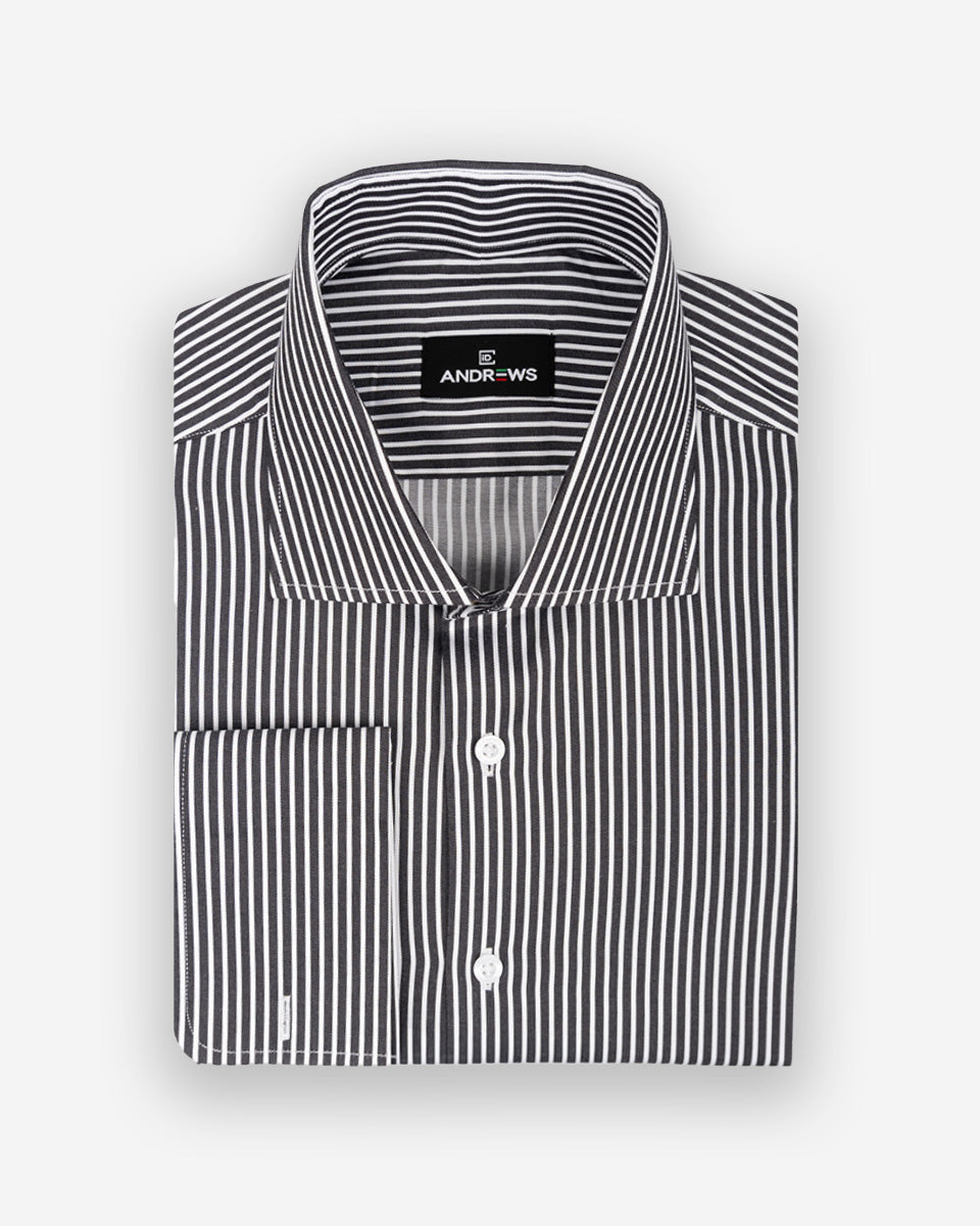 Camisa de Vestir para Hombre Savile - Negro con Rayas Blancas - Puño gemelo