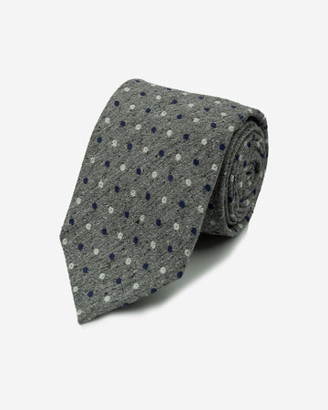 Corbata Color Gris con Puntos Azules y Blancos