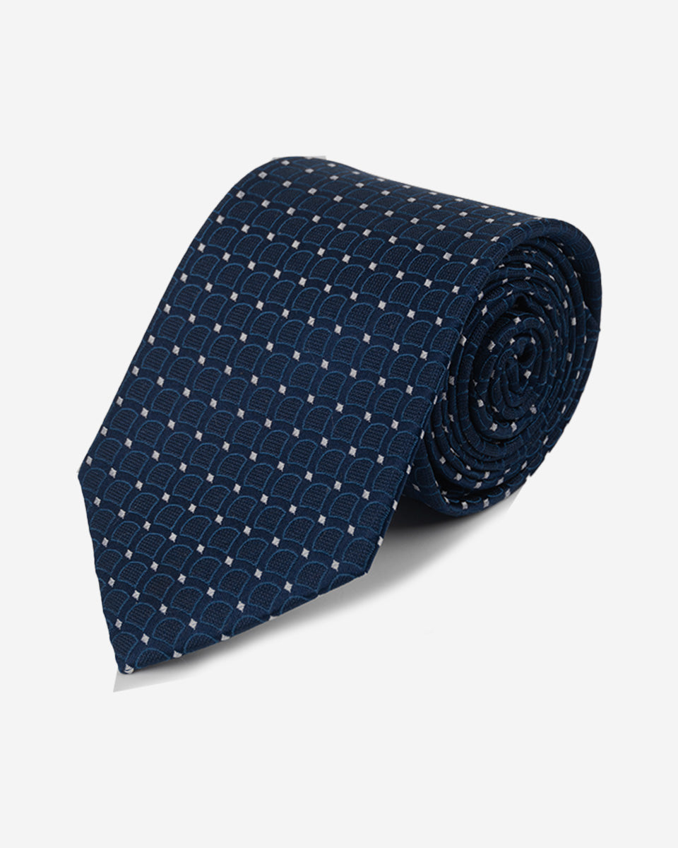 Corbata Color Azul con Diseño de Rombos Blancos