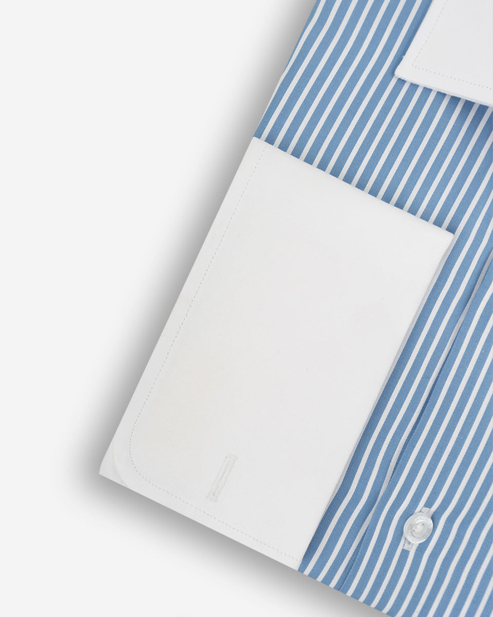 Camisa de Vestir para Hombre Savile - Celeste con Rayas - Cuello y Puño Blanco para Gemelo (Copia) (Copia)