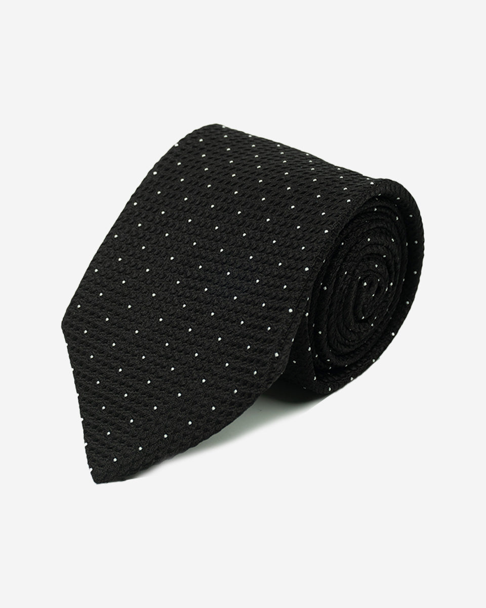 Corbata Negra con Microdiseño y Puntos Blancos