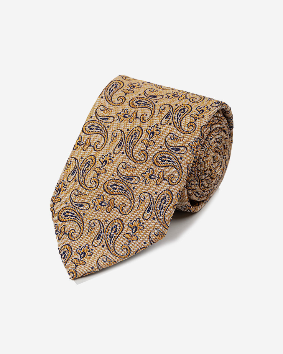 Corbata Color Naranja con Diseño Paisley Azul