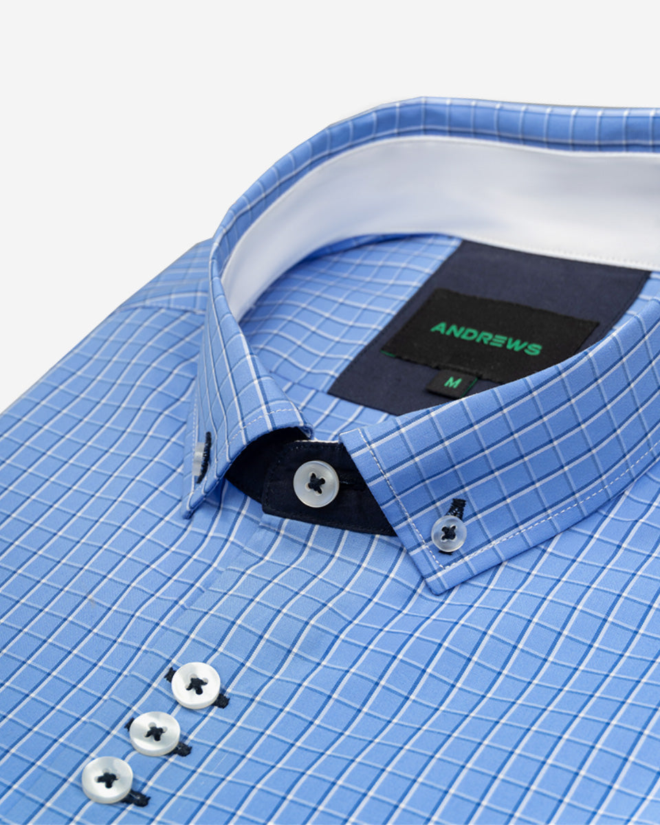 Camisa para Hombre de Algodón Pima Celeste a Cuadros | Colección inspirada en Arezzo