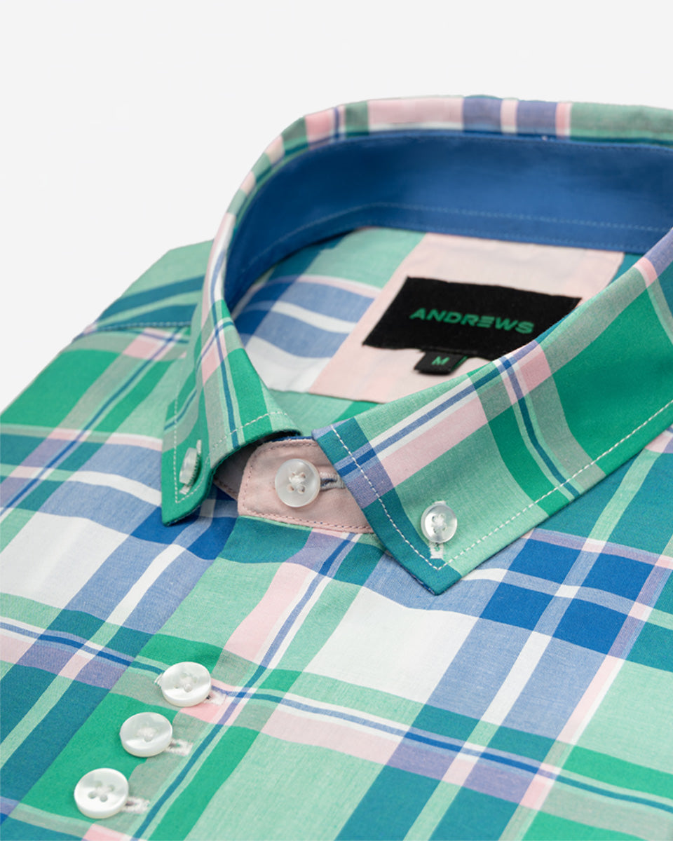 Camisa para Hombre de Algodón Pima Verde a Cuadros | Colección inspirada en Arezzo