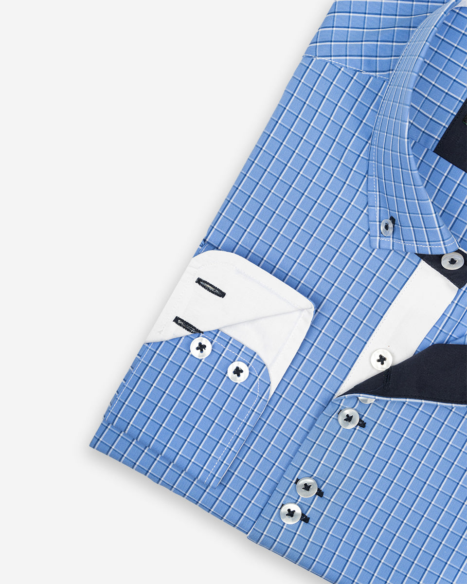 Camisa para Hombre de Algodón Pima Celeste a Cuadros | Colección inspirada en Arezzo