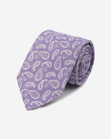 Corbata Color Lila con Diseño Paisley y Puntos Azules