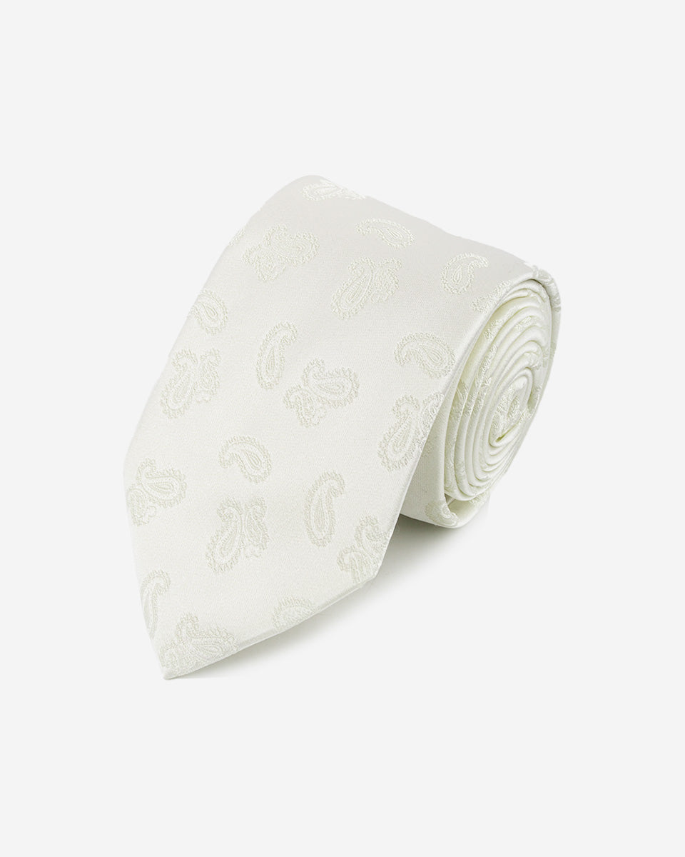 Corbata Color Blanco con Diseño Paisley