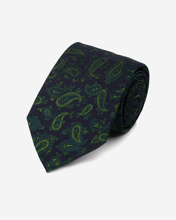 Corbata Color Azul con Diseño Paisley Verde