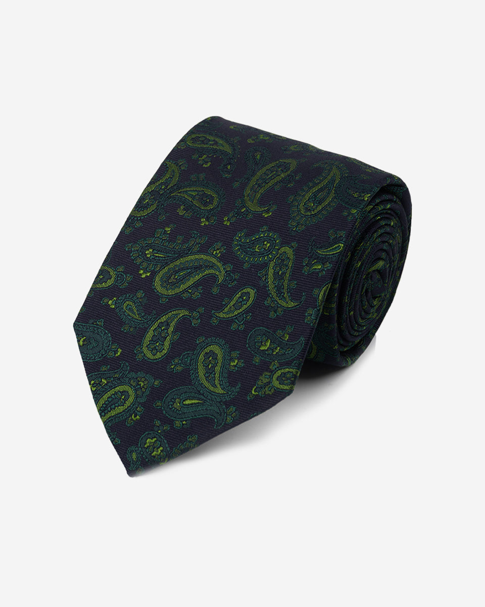 Corbata Color Azul con Diseño Paisley Verde
