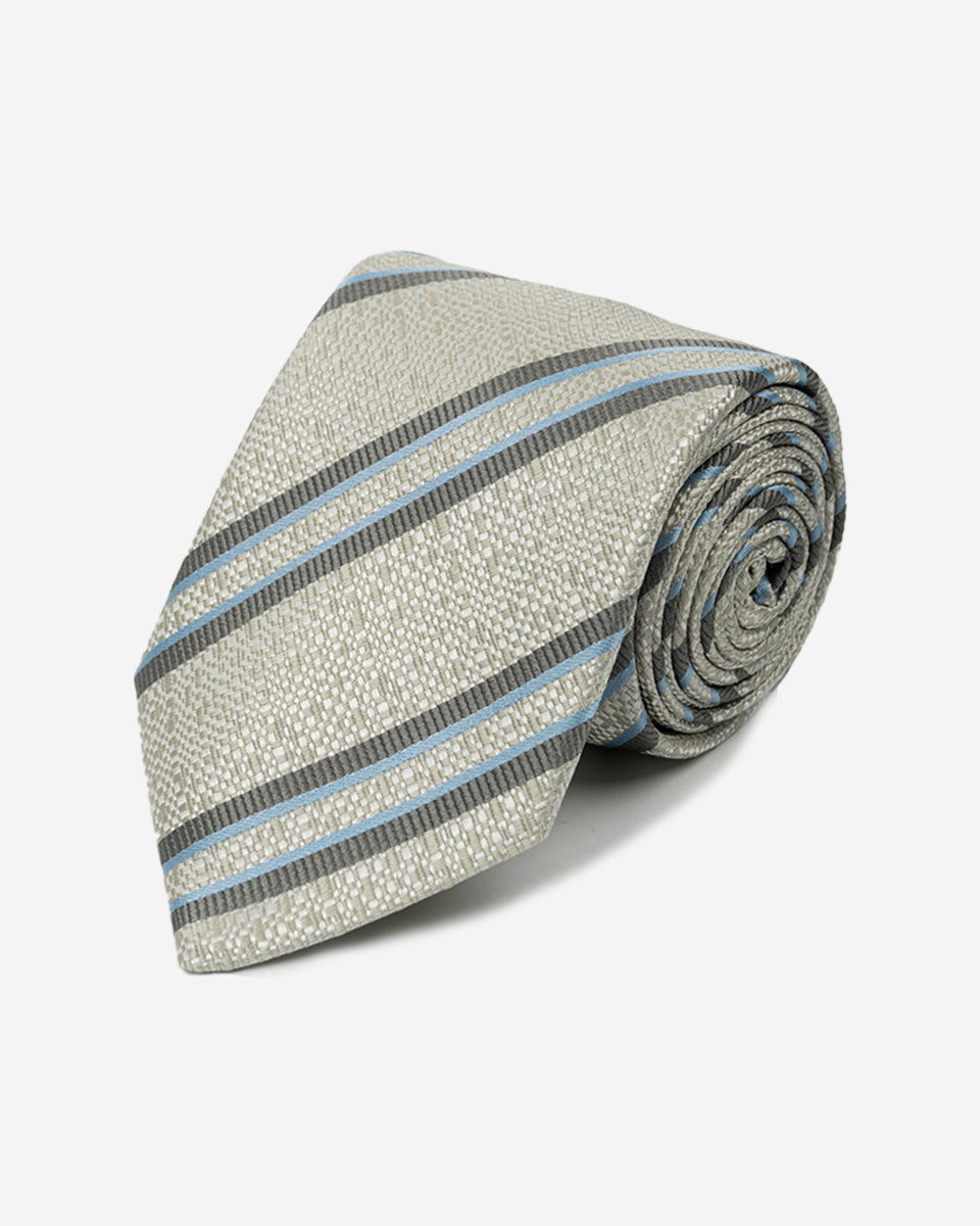 Corbata Color Beige con Rayas Grises y Celestes