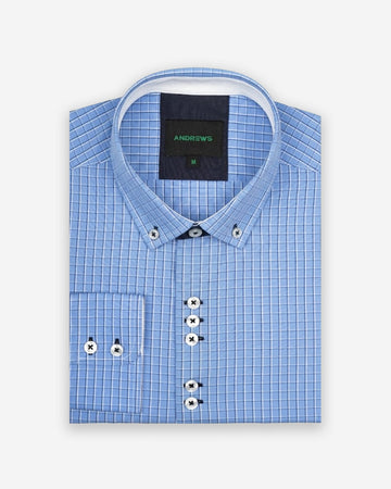 Camisa para Hombre de Algodón Pima Celeste a Cuadros | Colección inspirada en Arezzo