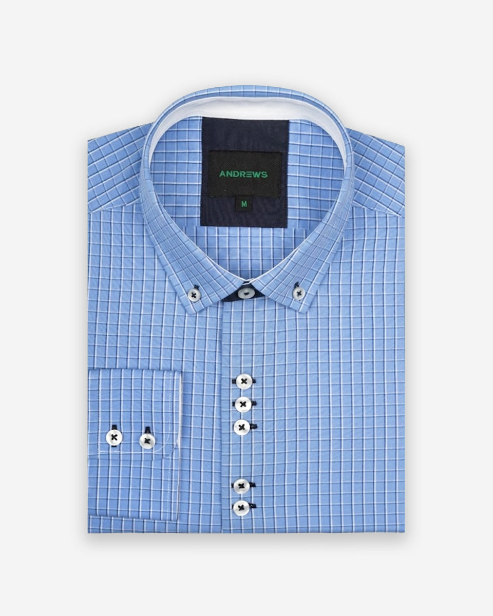Camisa para Hombre de Algodón Pima Celeste a Cuadros | Colección inspirada en Arezzo