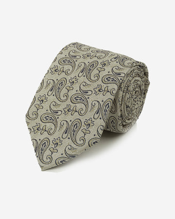Corbata Color Beige con Diseño Paisley Azul
