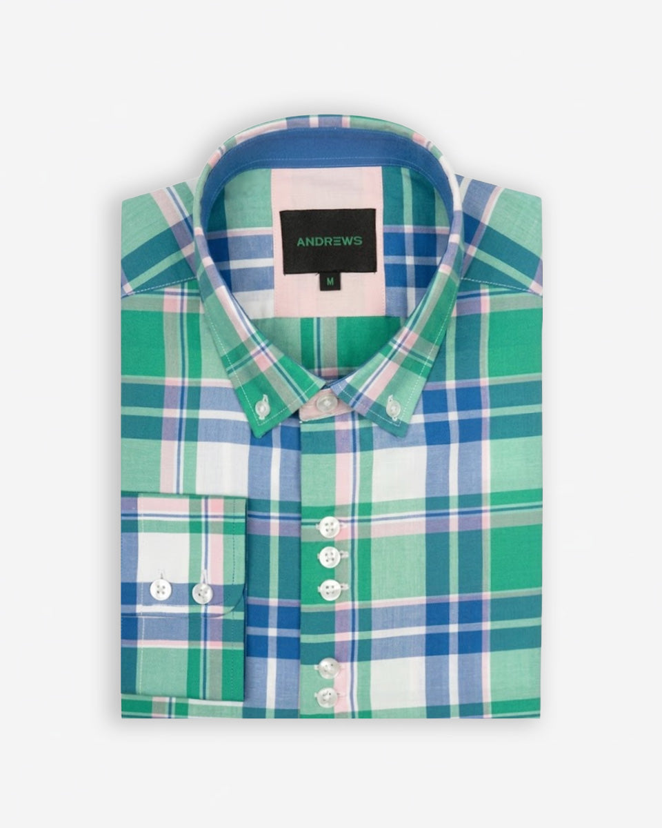 Camisa para Hombre de Algodón Pima Verde a Cuadros | Colección inspirada en Arezzo