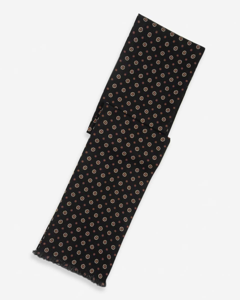 Bufanda - Foulard Negro con Diseño Amarillo