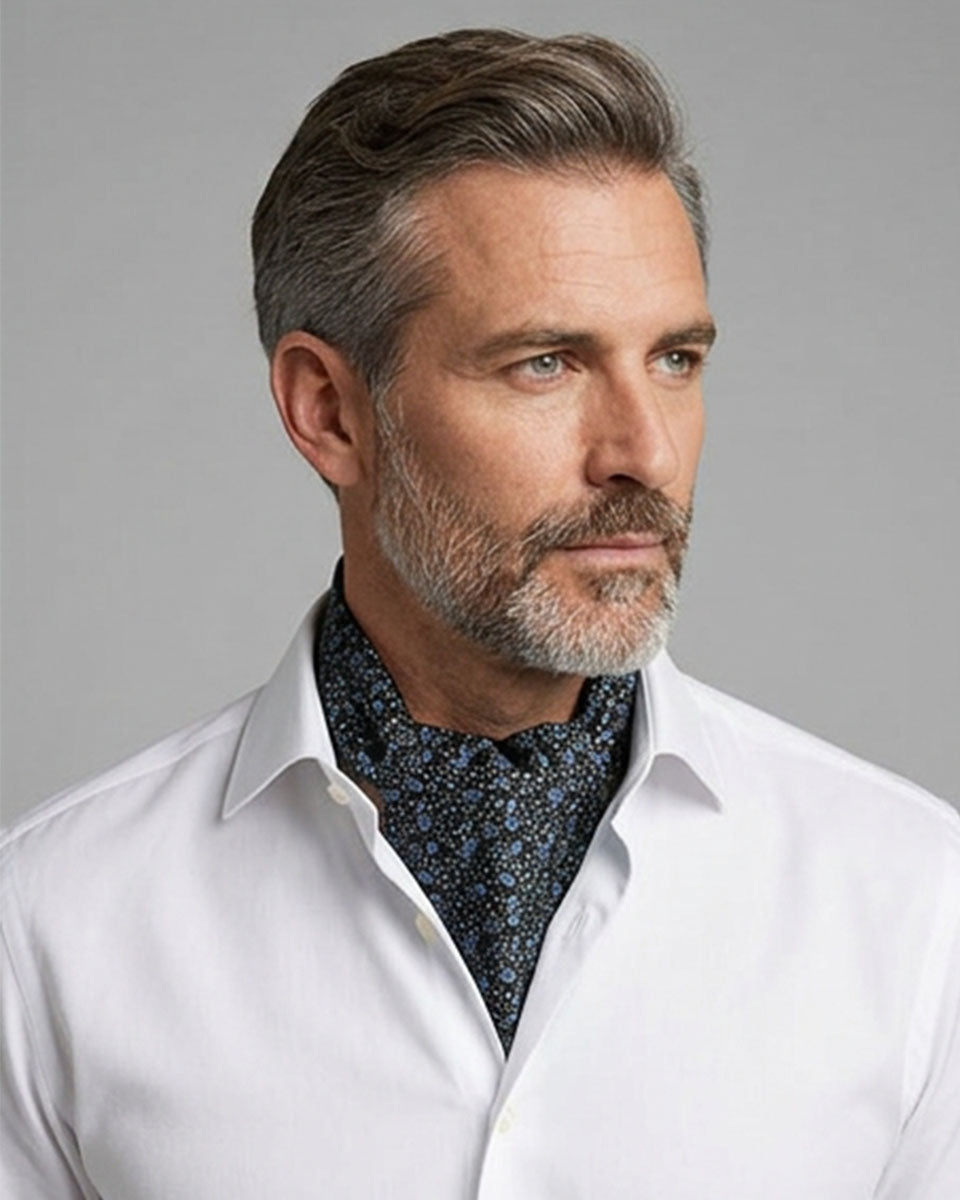Corbatón - Ascot Negro con Diseño Celeste