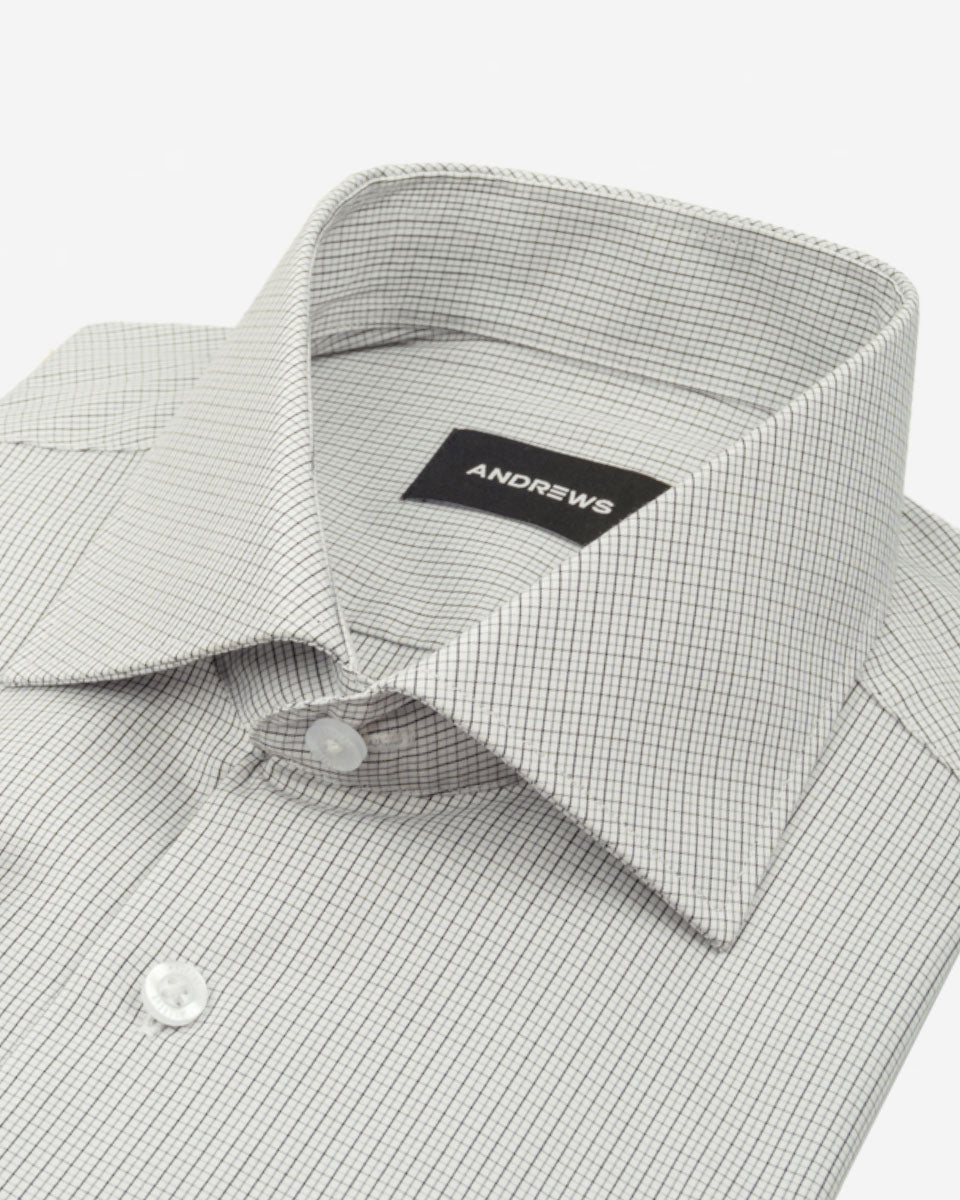 Camisa de Vestir Negra con Cuadros Puño Simple