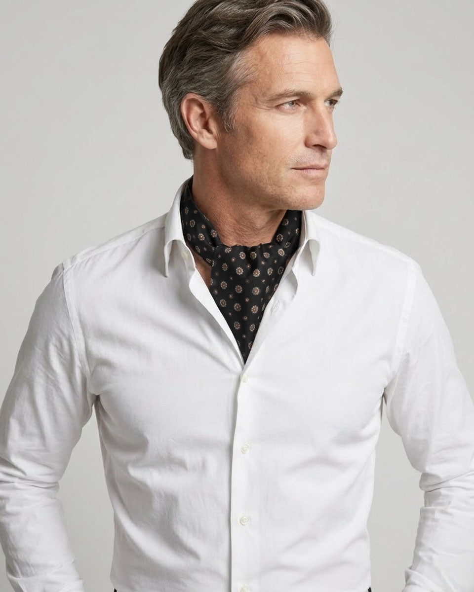 Bufanda - Foulard Negro con Diseño Amarillo