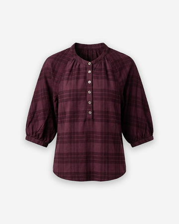 Blusa de Mujer Rosa de Color Guinda a Cuadros