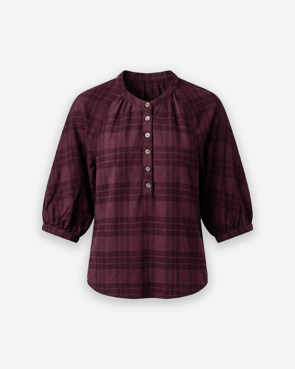 Blusa de Mujer Rosa de Color Guinda a Cuadros