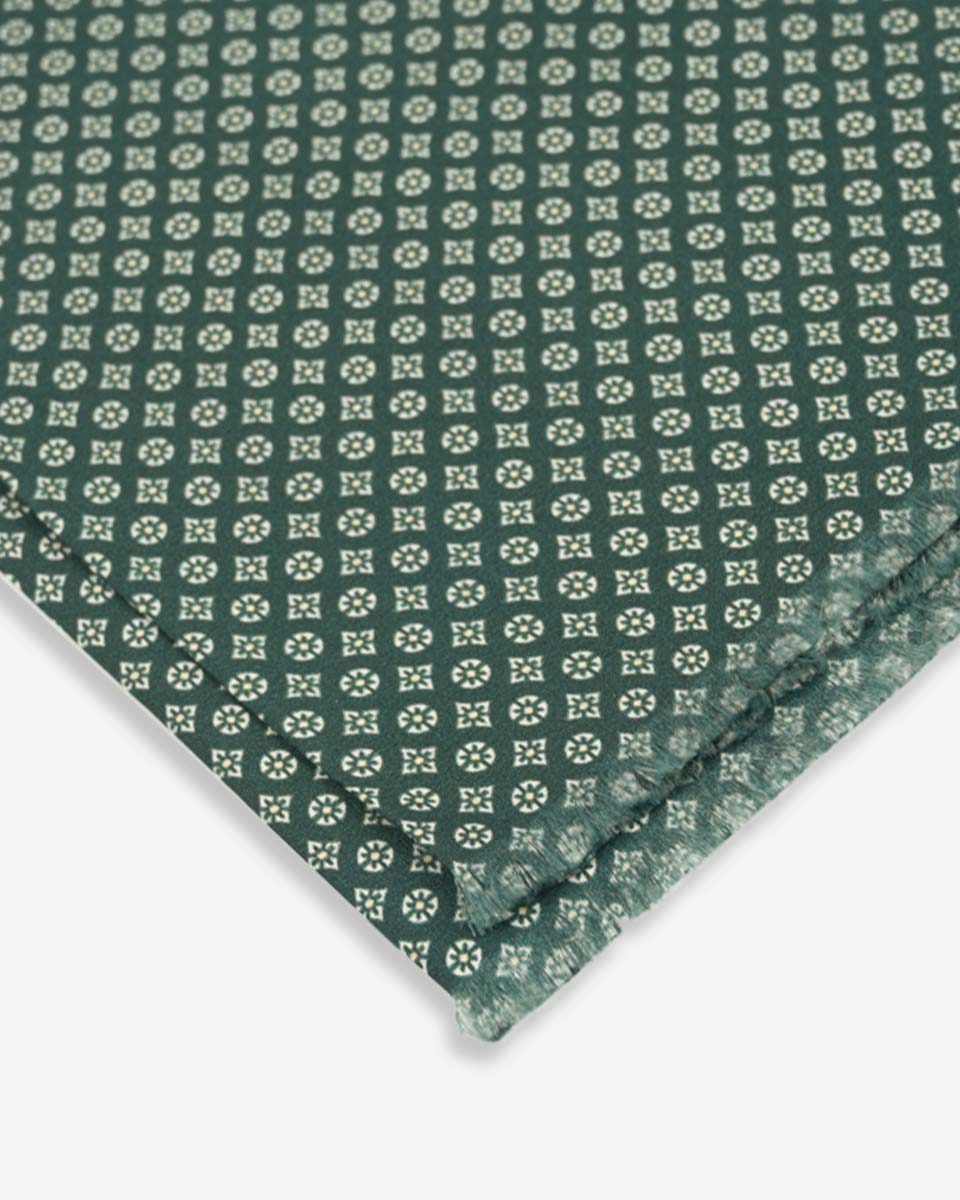 Bufanda - Foulard Verde con Diseño Beige