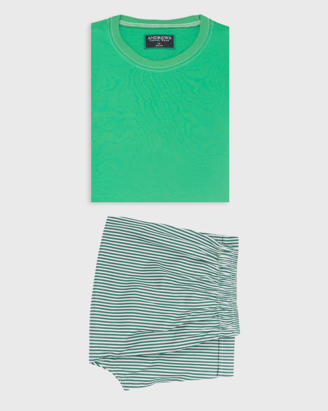 Pijama De Algodón Para Hombre Polo Verde con Short a Rayas