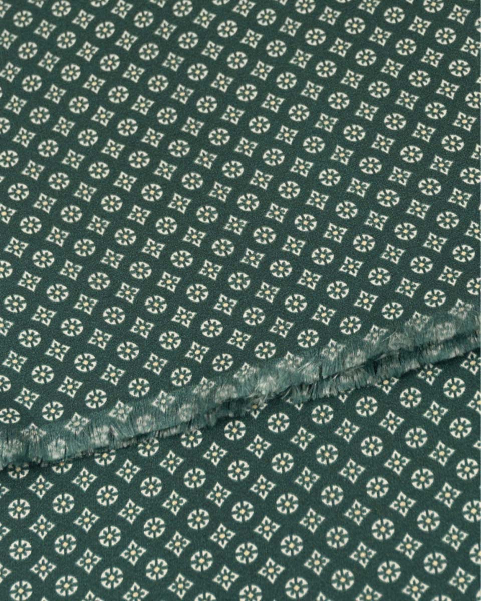 Bufanda - Foulard Verde con Diseño Beige