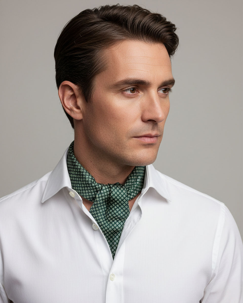 Bufanda - Foulard Verde con Diseño Beige