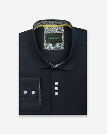 Camisa Casual Hombre - Azul con Detalles Amarillo en Cuello y Puños