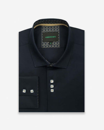Camisa Casual Hombre - Azul con Detalles Beige en Cuello y Puños