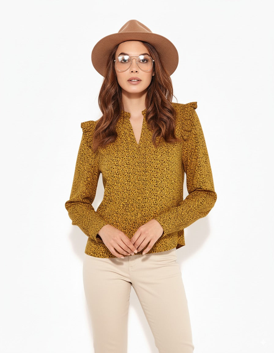 Blusa de Mujer Sol con Estampado de Flores Negras