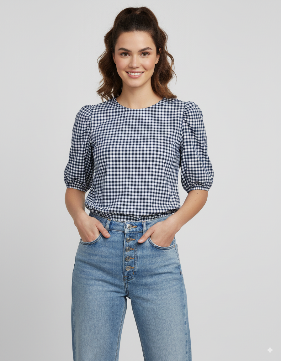 blusas mujer Vania con cuadros azules