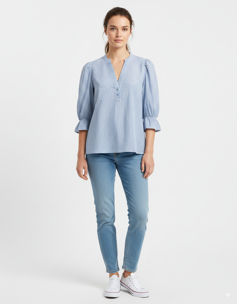 blusas mujer celeste a rayas