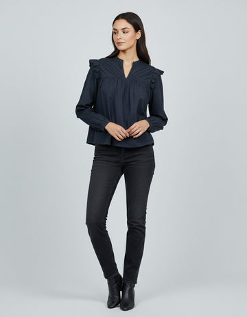 Blusa de Mujer Sol Color Azul Oscuro con Flecos en los hombros