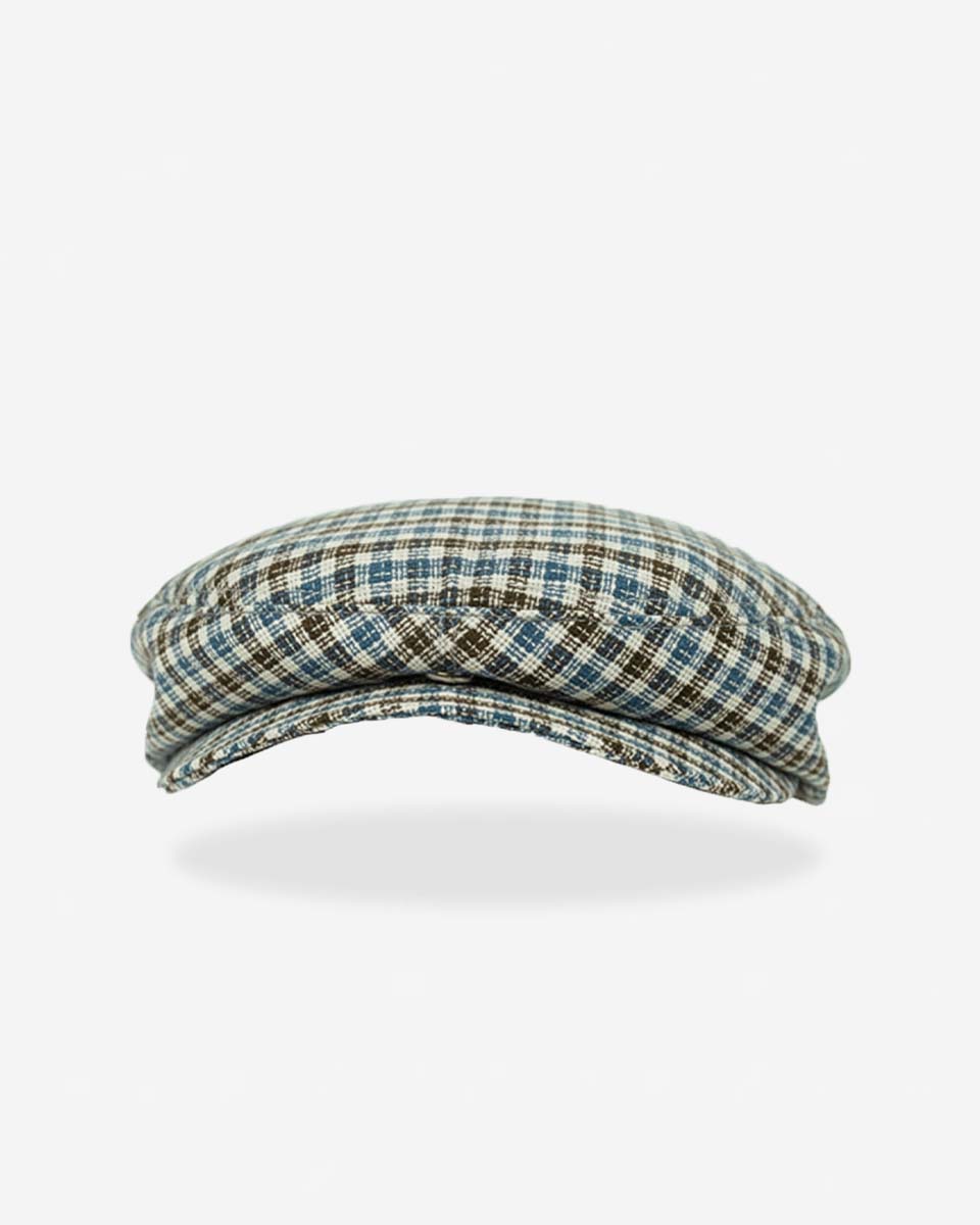 Boina de Algodón - Blanco con cuadros marrones y azul