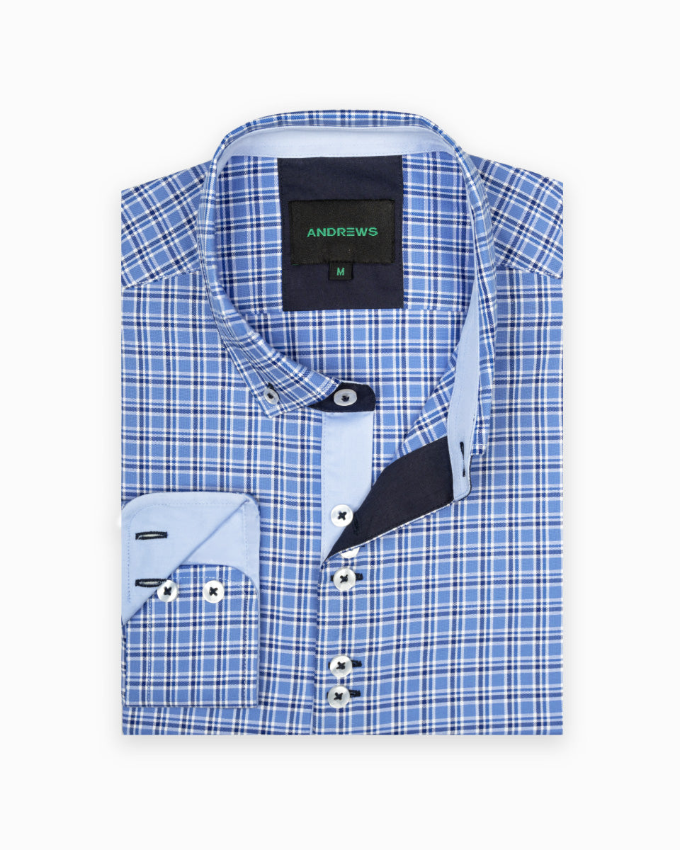 Camisa para Hombre de Algodón Pima Azulino a Cuadros | Colección inspirada en Arezzo