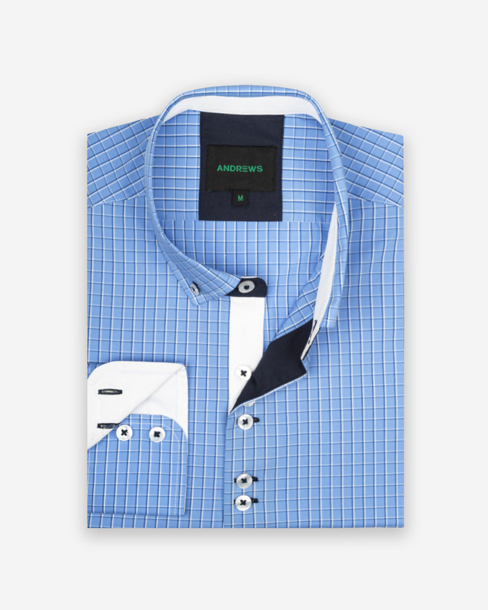 Camisa para Hombre de Algodón Pima Celeste a Cuadros | Colección inspirada en Arezzo