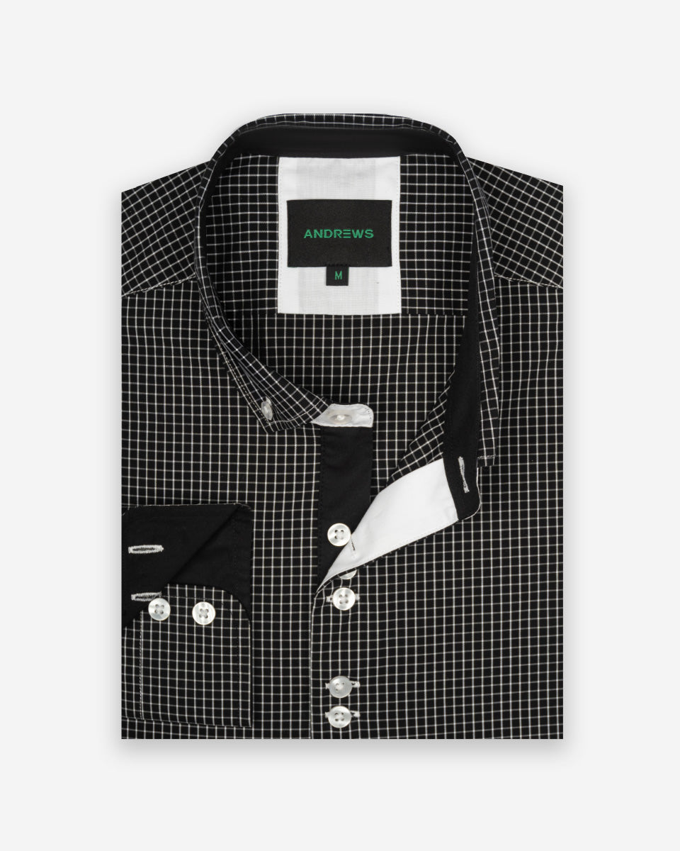 Camisa para Hombre de Algodón Pima Negro a Cuadros | Colección inspirada en Arezzo