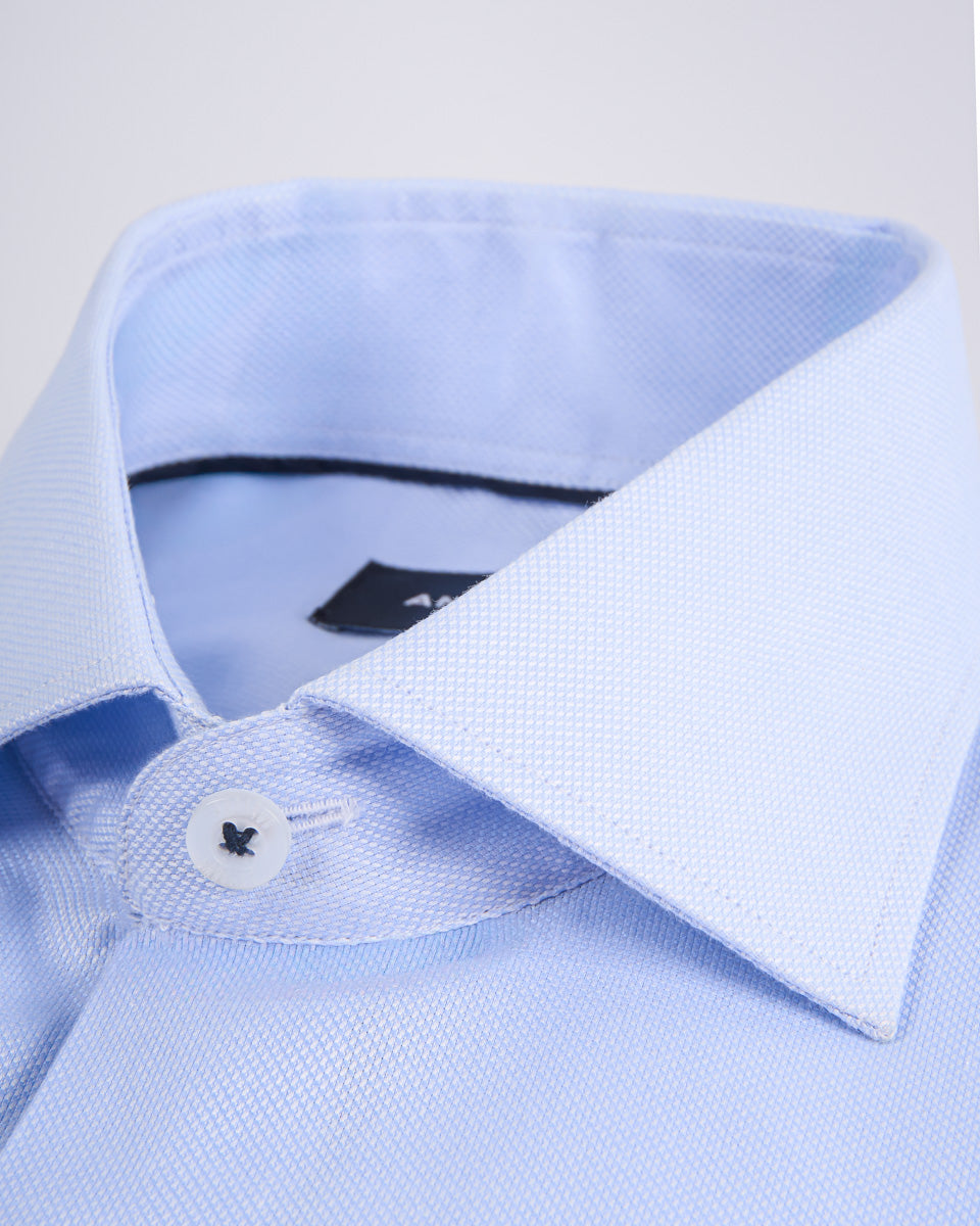 camisa vestir dobby - Cuello Italiano  puño redondo 2 botones regulable regular azul