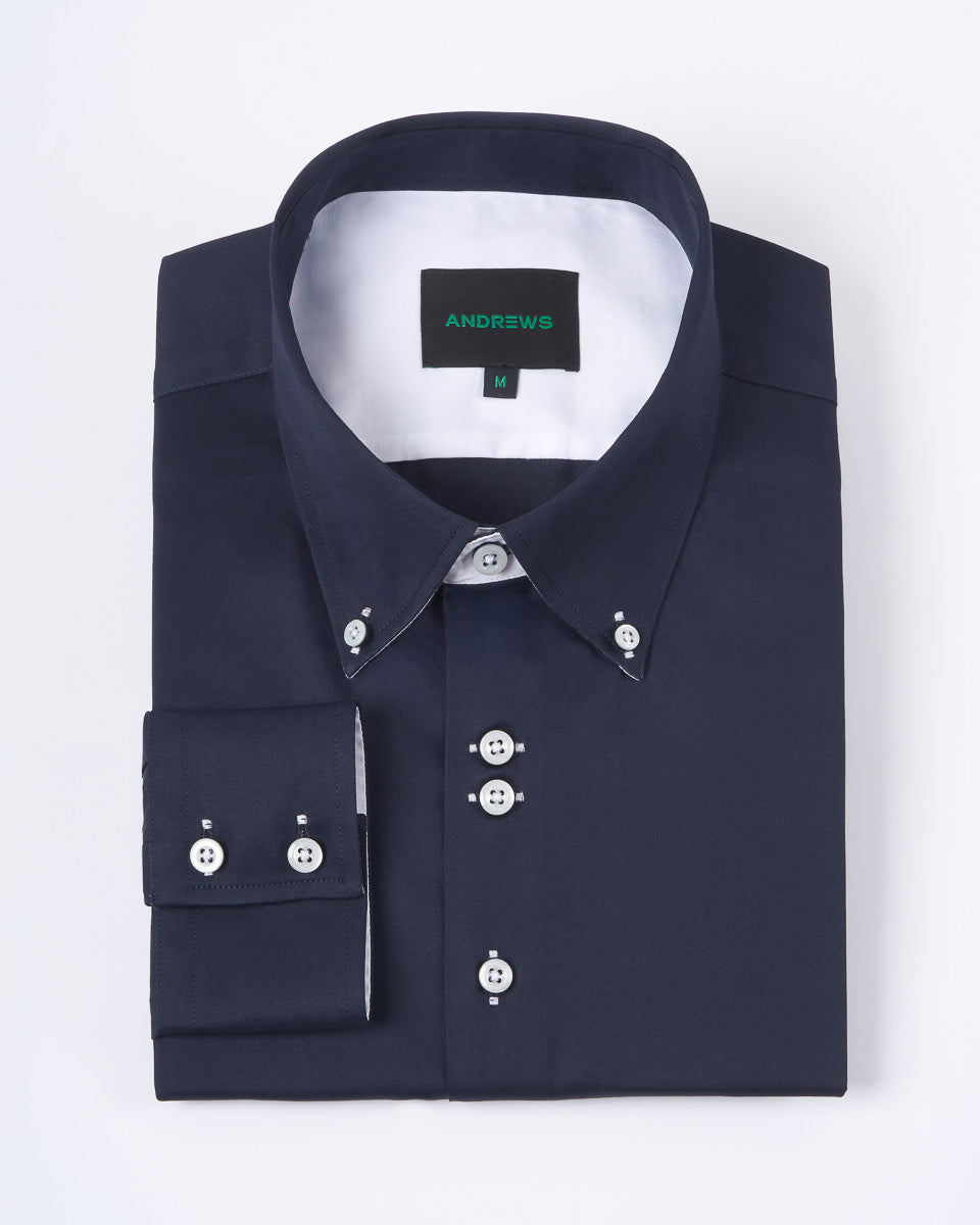 Camisa Casual Satinada - Azul con detalles Blancos