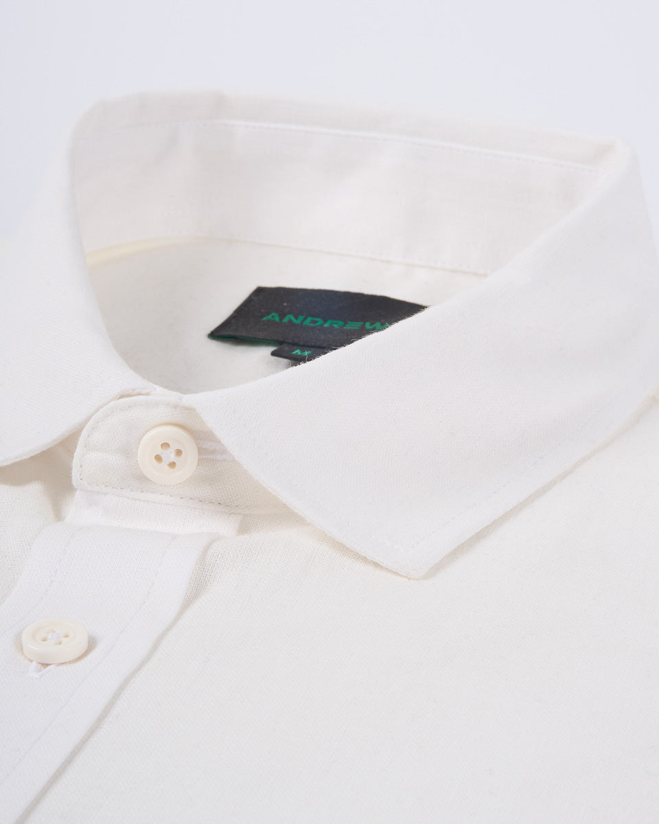 Camisa Casual Lino - Cuello Italiano puño simple 2 botones-blanco