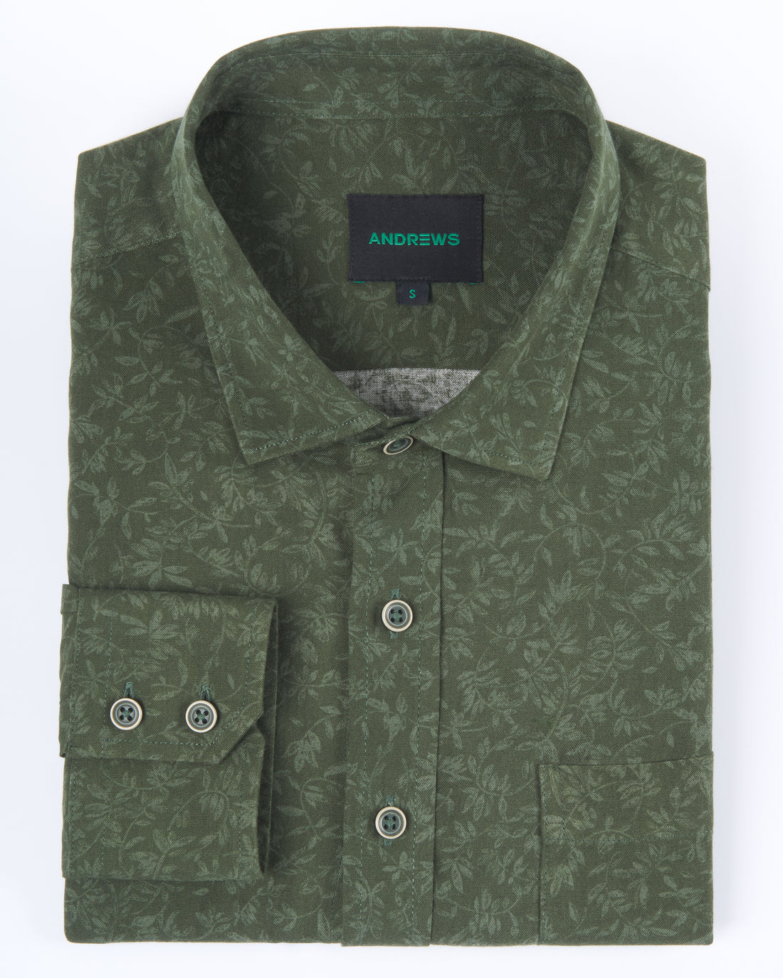 Camisa Casual Estampada Verde Con bolsillo