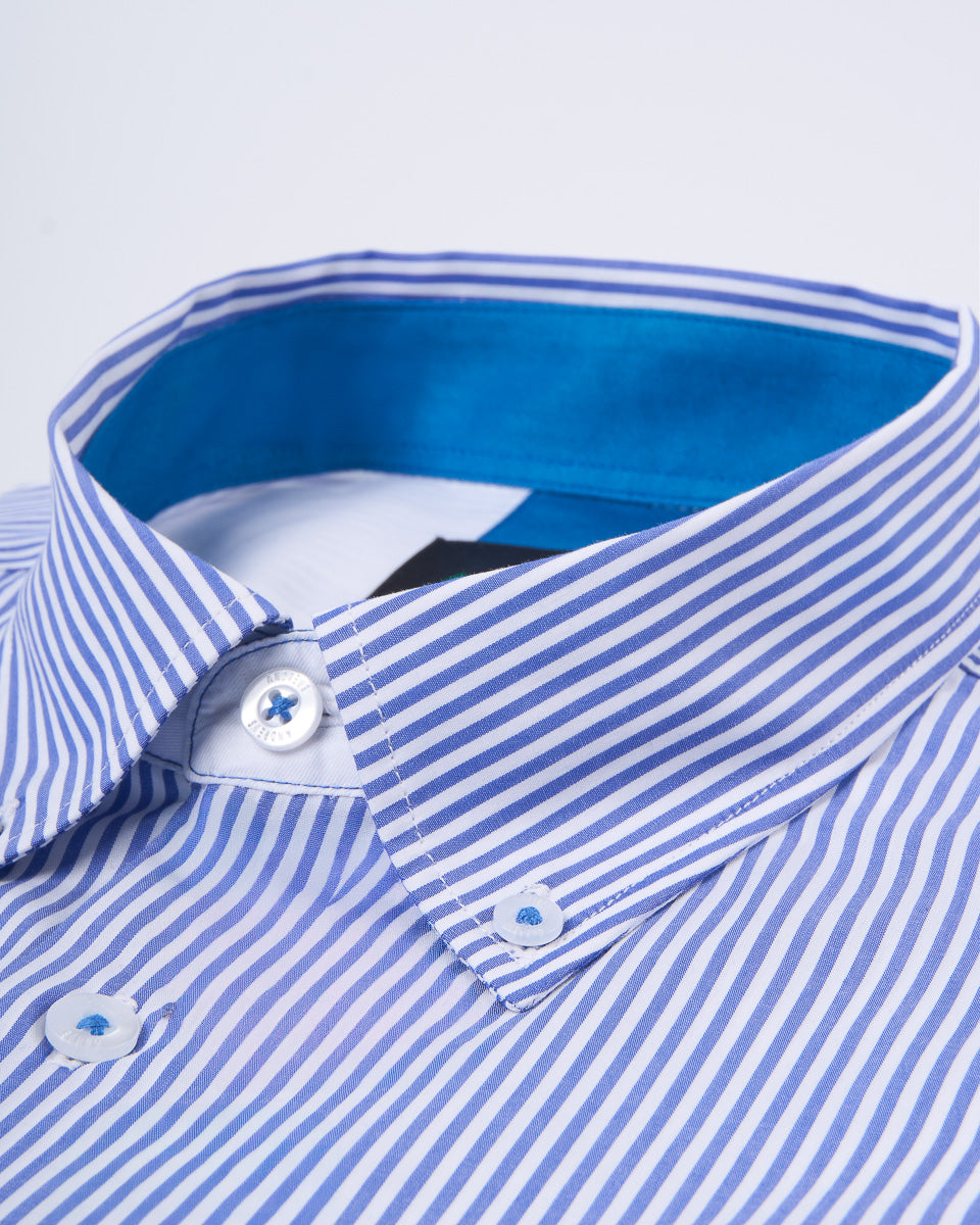 Camisa Casual A Rayas Azul con detalle Azul Acero