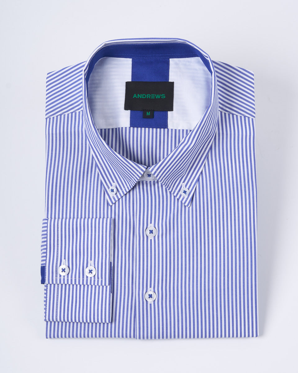 Camisa Casual A Rayas Azul con detalle Azulino