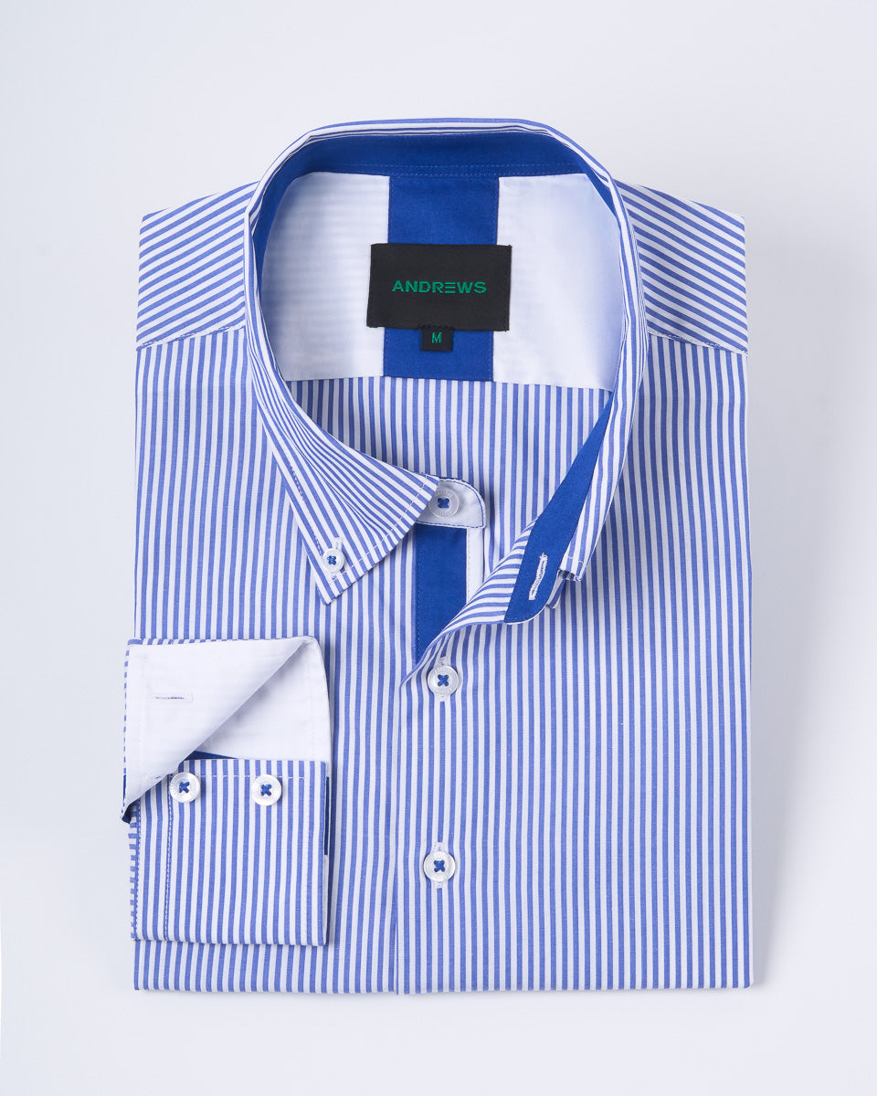 Camisa Casual A Rayas Azul con detalle Azulino