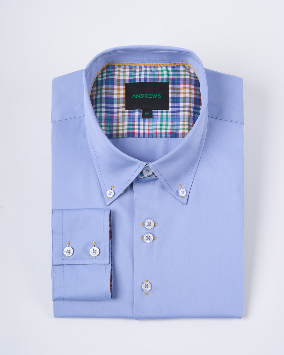 Camisa Casual Satinada - Celeste